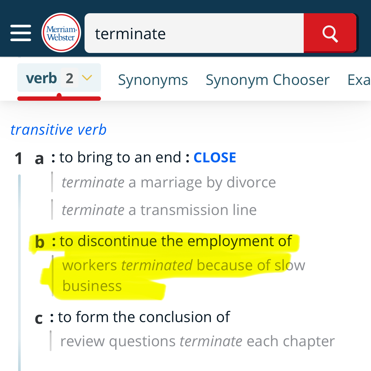 Definition of terminate